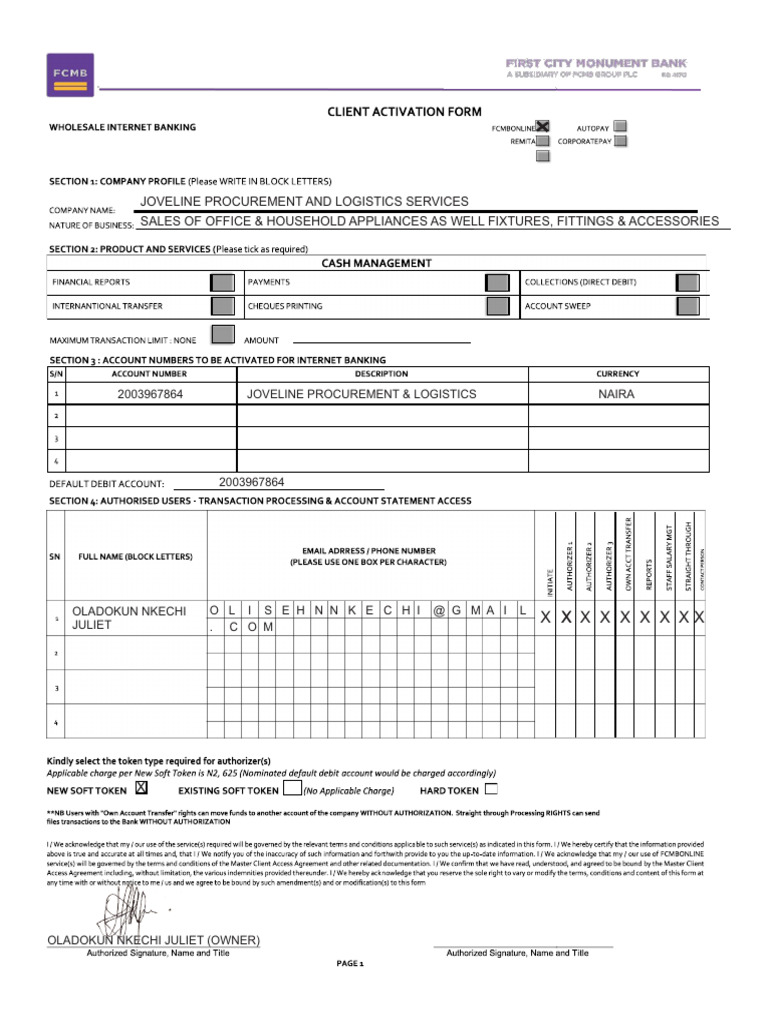 Client Access Form - For Joveline Procurement | PDF