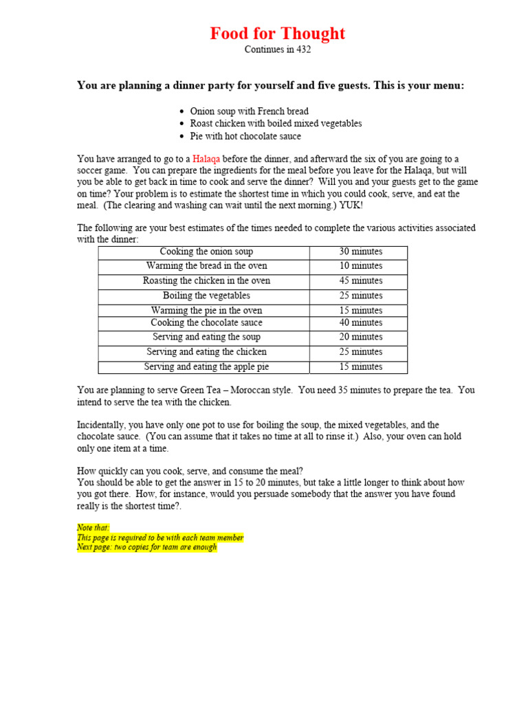 Dinner Party Time Management Guide | PDF | Soup | Meal