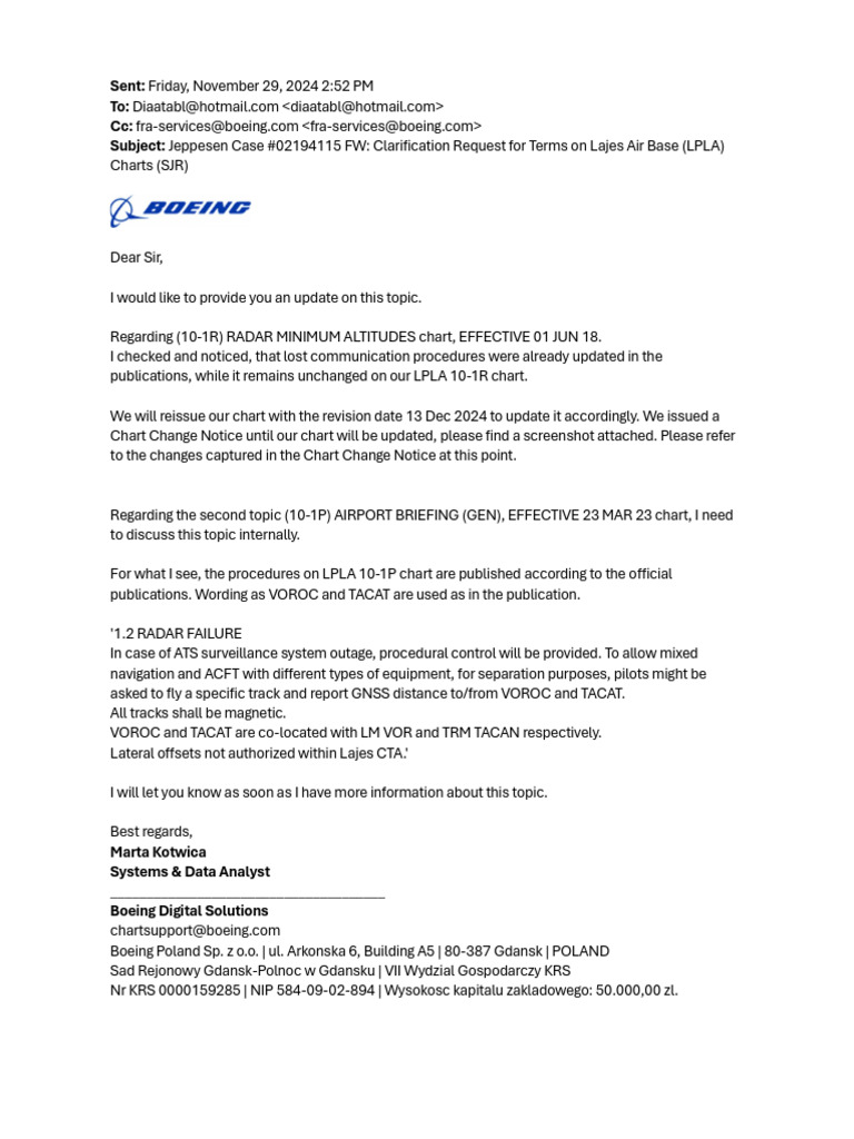 Jeppesen Chart Update for Lajes Air Base | PDF