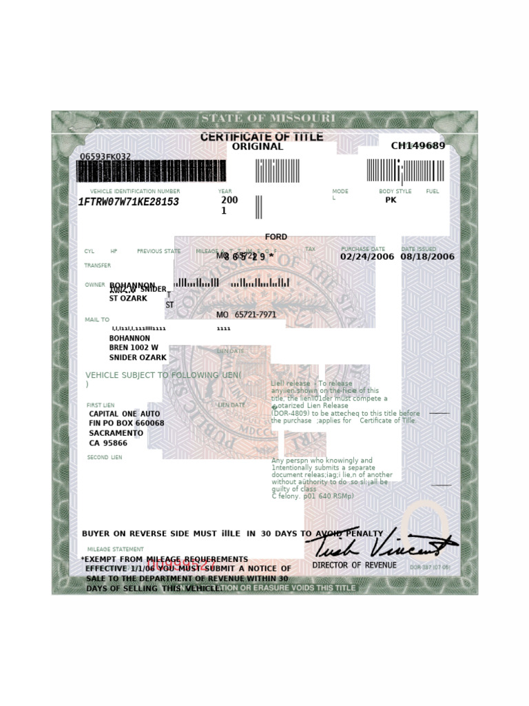 Missouri Vehicle Registration Details | PDF | Taxes | Government Finances