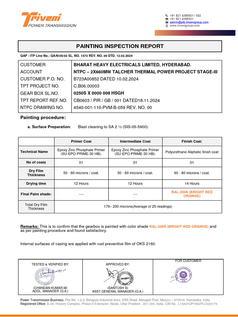 Painting Inspection Report for Gearbox | PDF | Building Materials ...