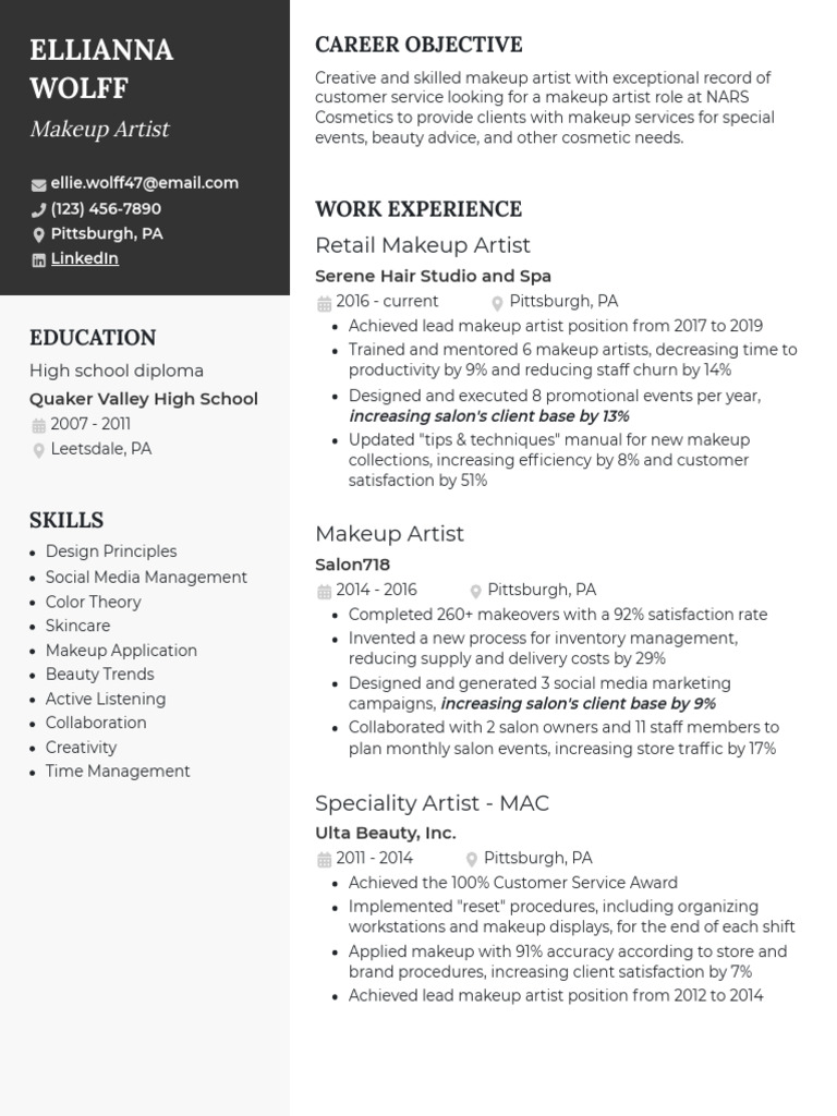 Pittsburgh Makeup Artist Resume | PDF | Cosmetics | Business