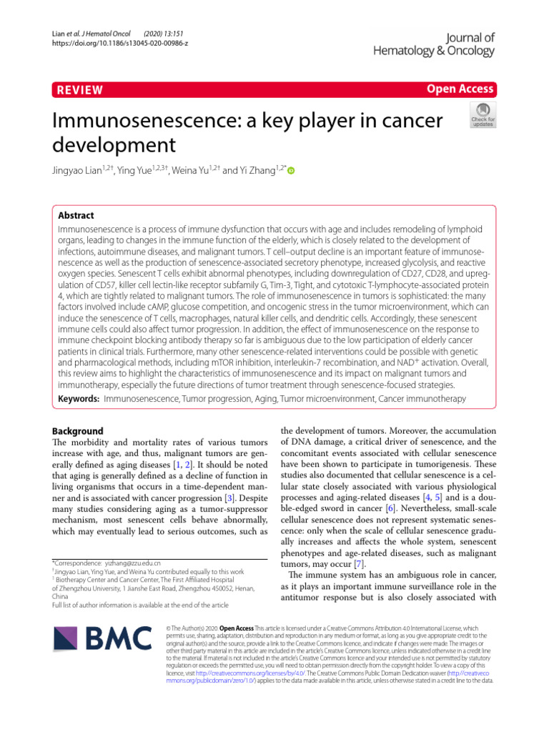 Immunosenescence - A Key Player in Cancer | PDF | T Cell | Immune System