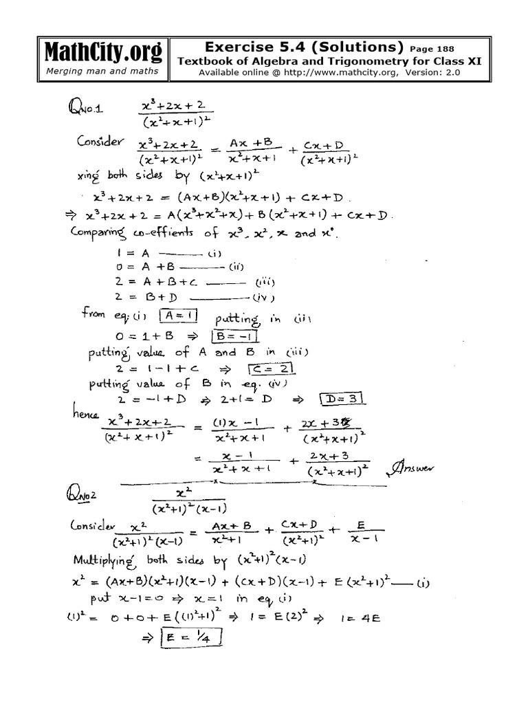 FSc Math Exercise 5.4 Solutions | PDF