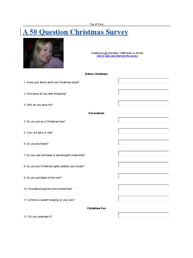 A 50 Question Christmas Survey | PDF | Santa Claus | Christmas