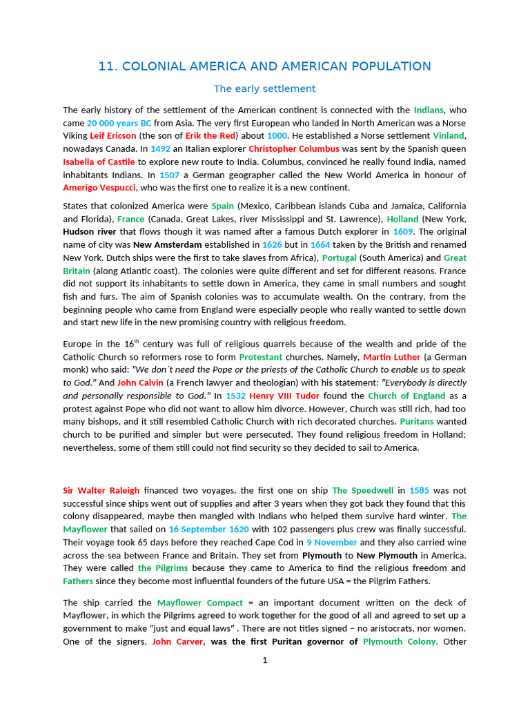 Colonial America & Immigration | PDF | Plymouth Colony | European ...