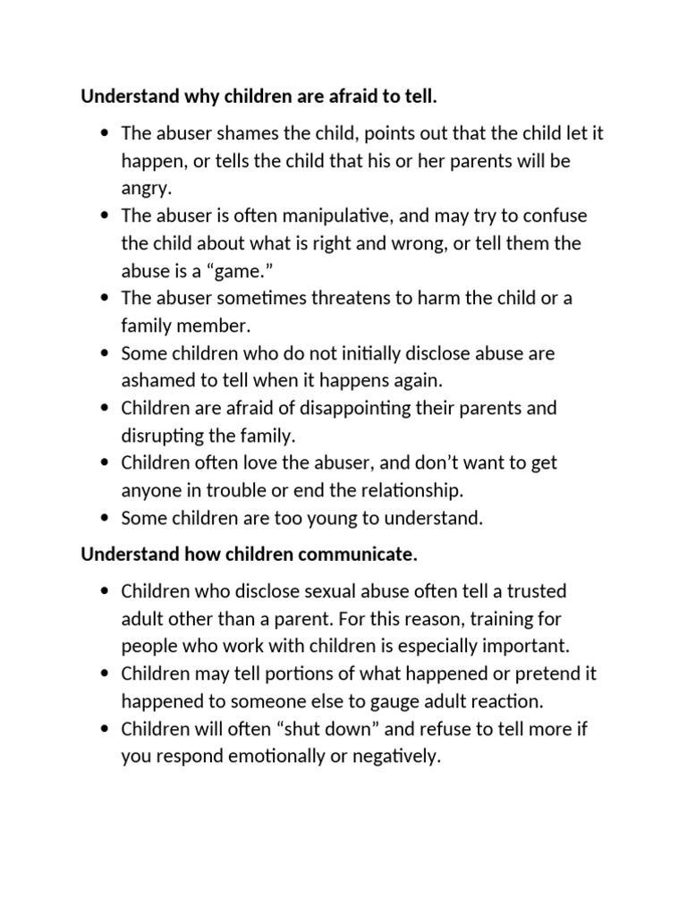 Why Children Are Afraid To Tell PTSD Sexual Abuse | PDF