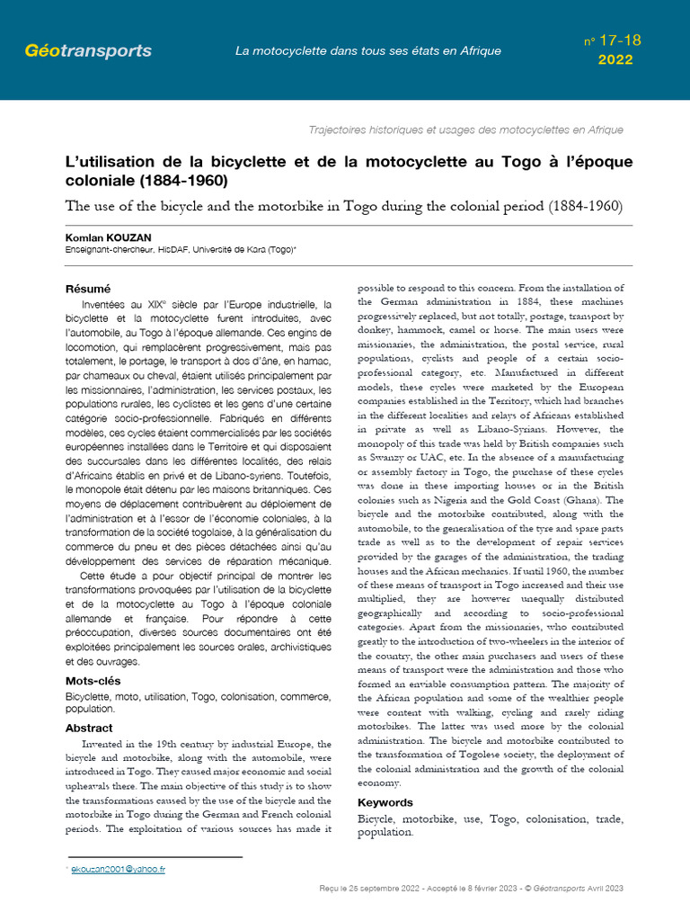 Transformations des transports au Togo | PDF | Voitures | Afrique