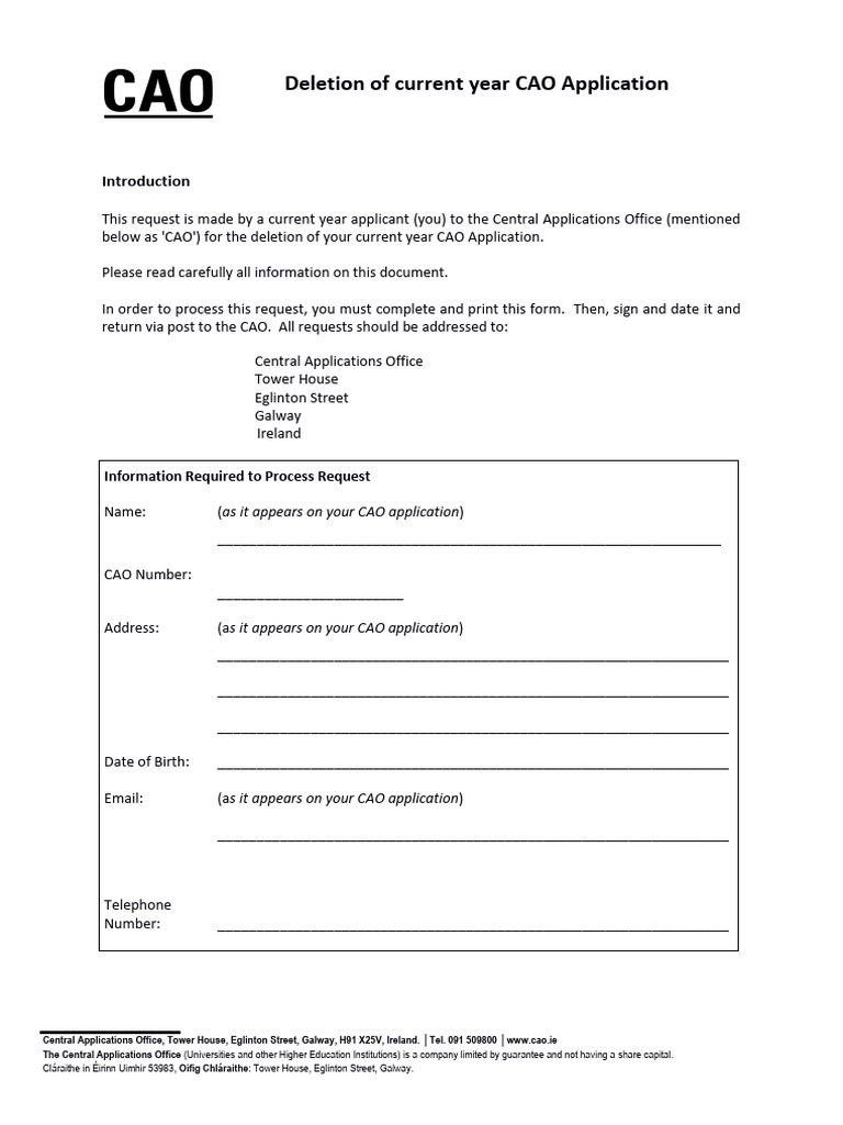 Delete Your CAO Application Request | PDF