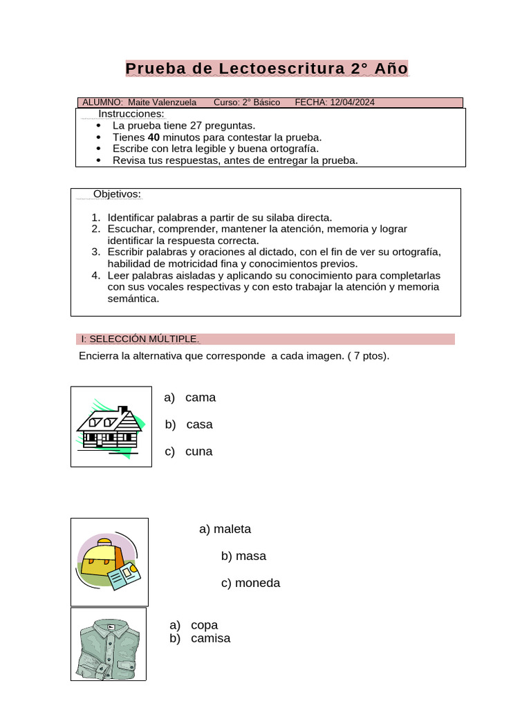 Prueba Lectura Escritura Lista Pdf Comunicación Humana Cognición