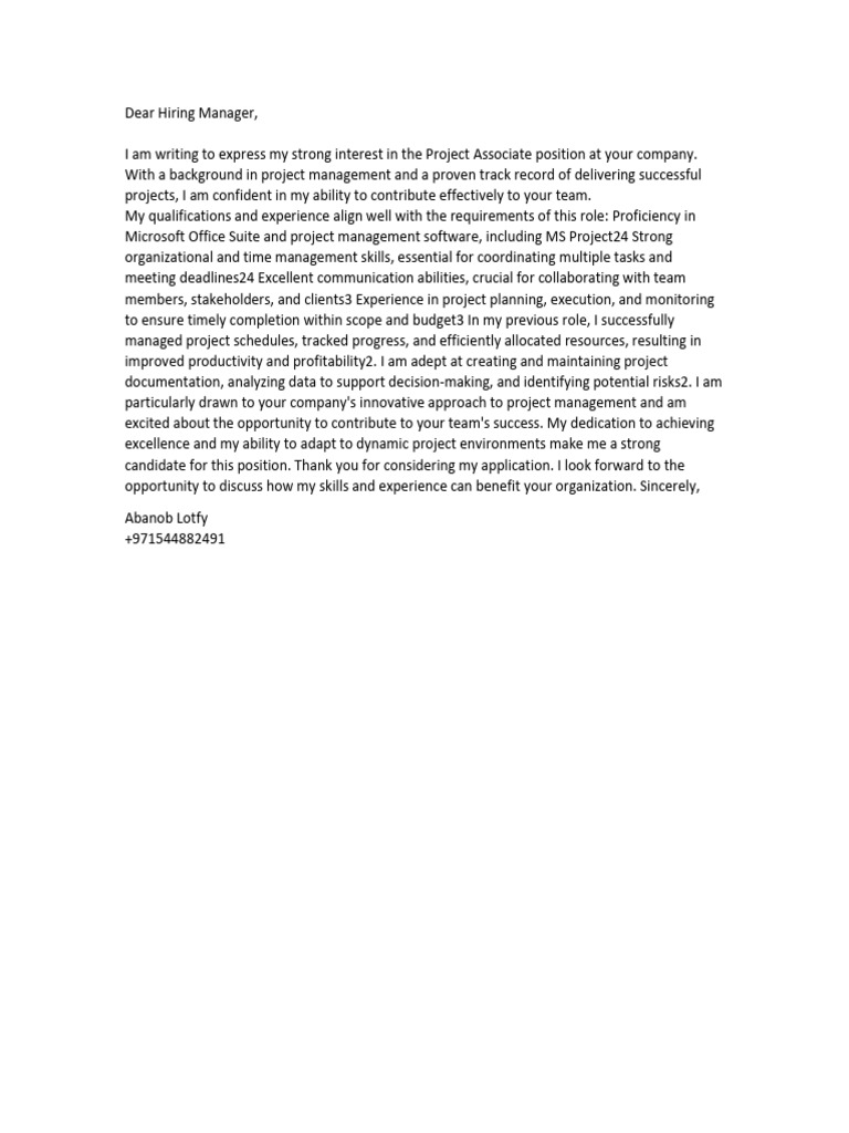 Project Associate Application Letter | PDF