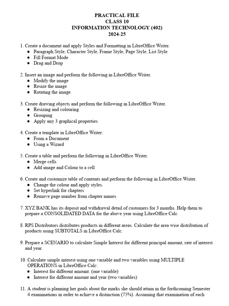 Class 10 IT Practical Guide: LibreOffice | PDF | Software | Data Management