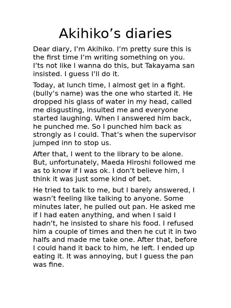 Akihiko's First Diary Entry | PDF