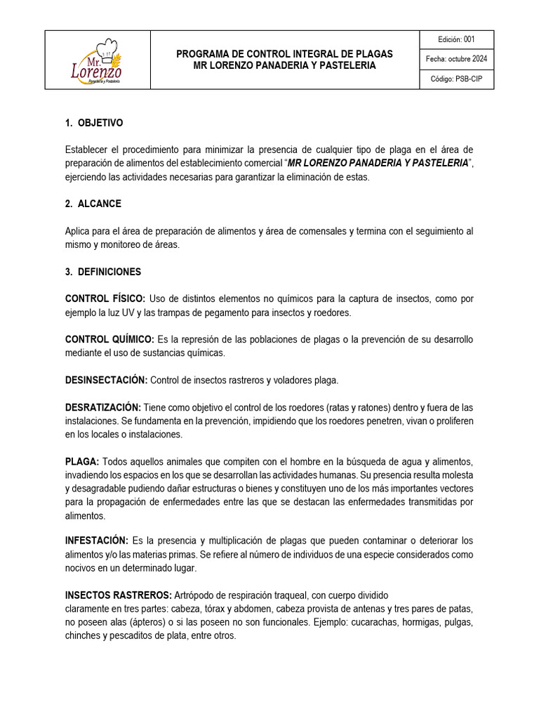 Control de Plagas en Panadería MR Lorenzo | PDF | Insectos | Plaga ...