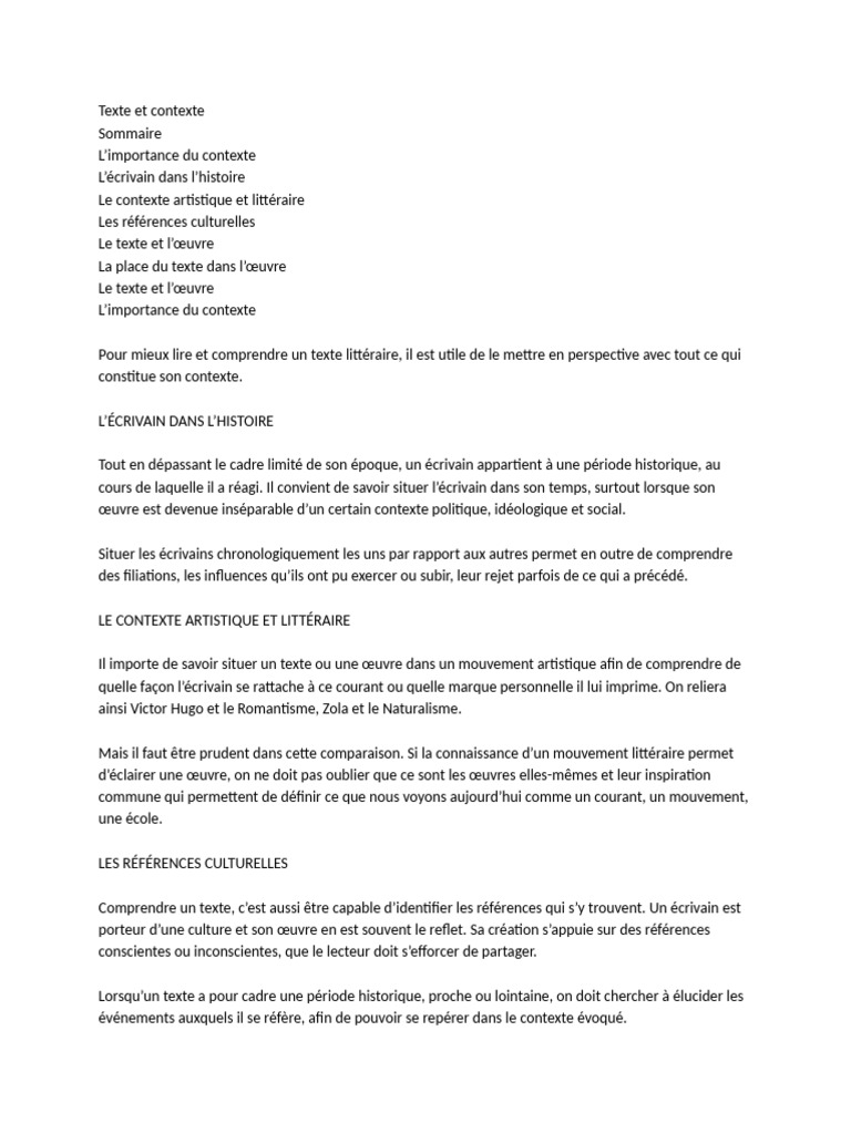 Comprendre le Contexte Littéraire | PDF