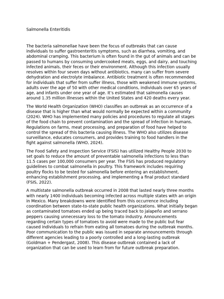 Salmonella Enteritidis Outbreak Overview | PDF | Salmonella | Medical ...