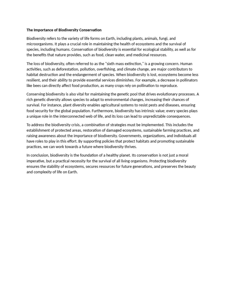 The Importance of Biodiversity Conservation | PDF