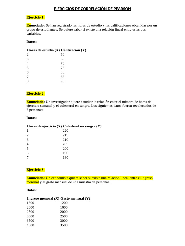 Ejercicios de Correlación de Pearson y Spearman | PDF | Teoría de apego ...