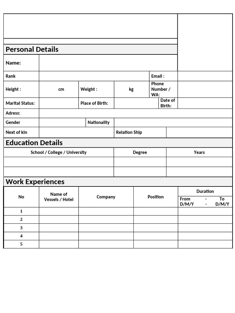 Job Application Form Template Pdf