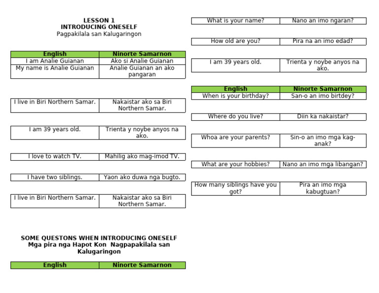 LESSON 1 Introducing Oneself | PDF