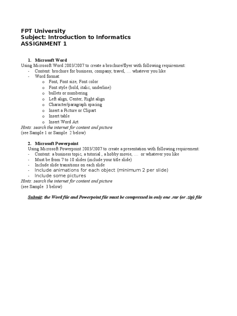 FPT University Subject: Introduction To Informatics Assignment 1 | PDF