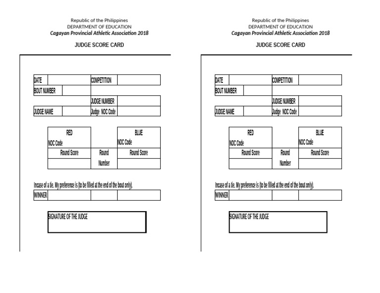 Cagayan Athletic Association Judge Score Card | PDF