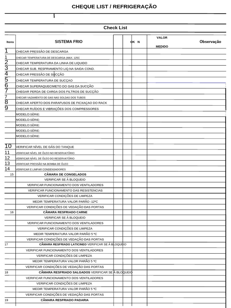 Checklist de Manutenção em Refrigeração | PDF | Refrigeração ...