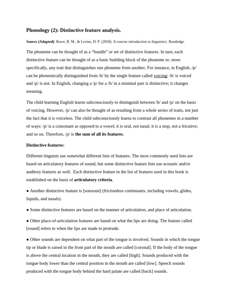 Distinctive Features in Phonology | PDF | Phonetics | Vowel