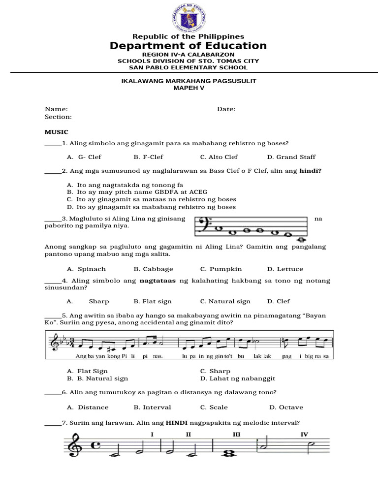 Mapeh 5 - Q2 - PT - New | PDF