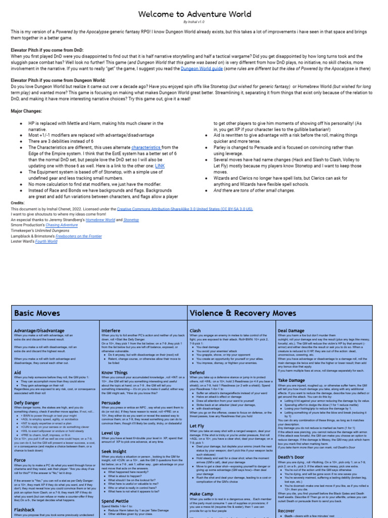 Adventure World Rules | PDF | Role Playing Games