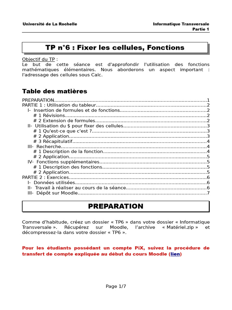 TP6 : Fixer des cellules et fonctions Calc | PDF | Feuille de calcul ...
