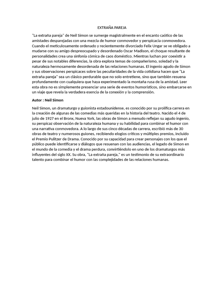 La Extraña Pareja | PDF