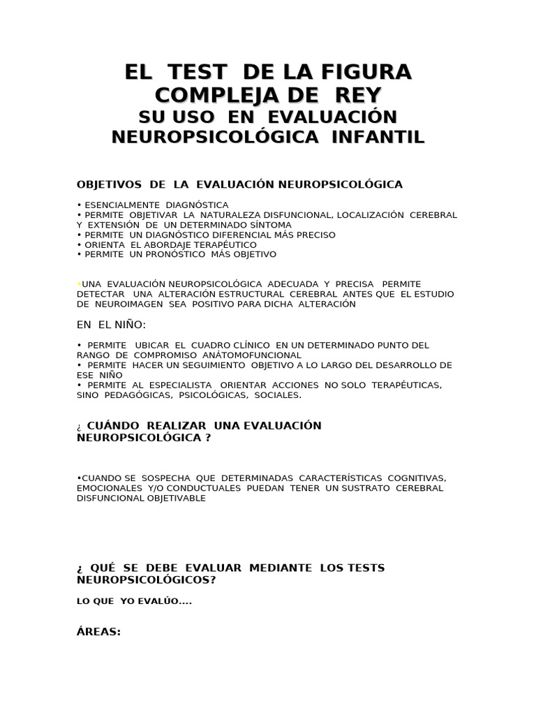 Test de Figura Compleja de Rey en Niños | PDF | Neuropsicología | Las ...