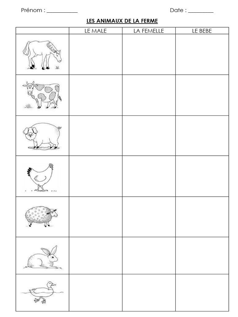 Famille des animaux de la ferme | PDF
