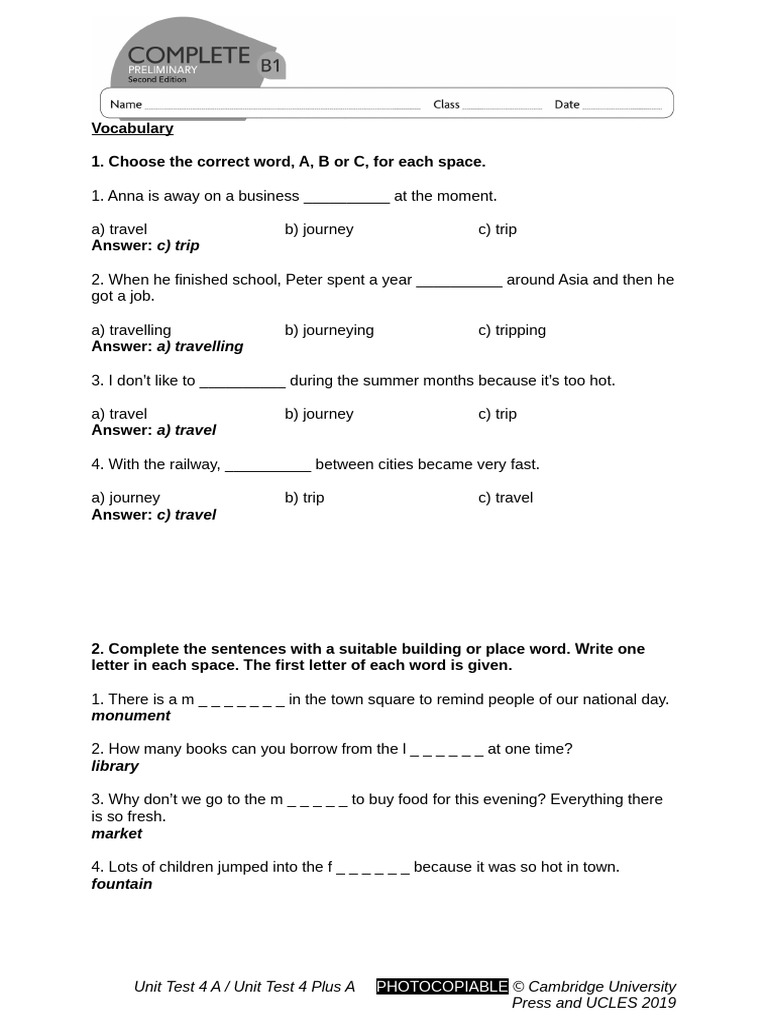 Vocabulary and Grammar Practice B1 | PDF | Linguistics