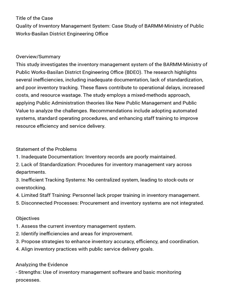 Inventory case | PDF | Audit | Inventory