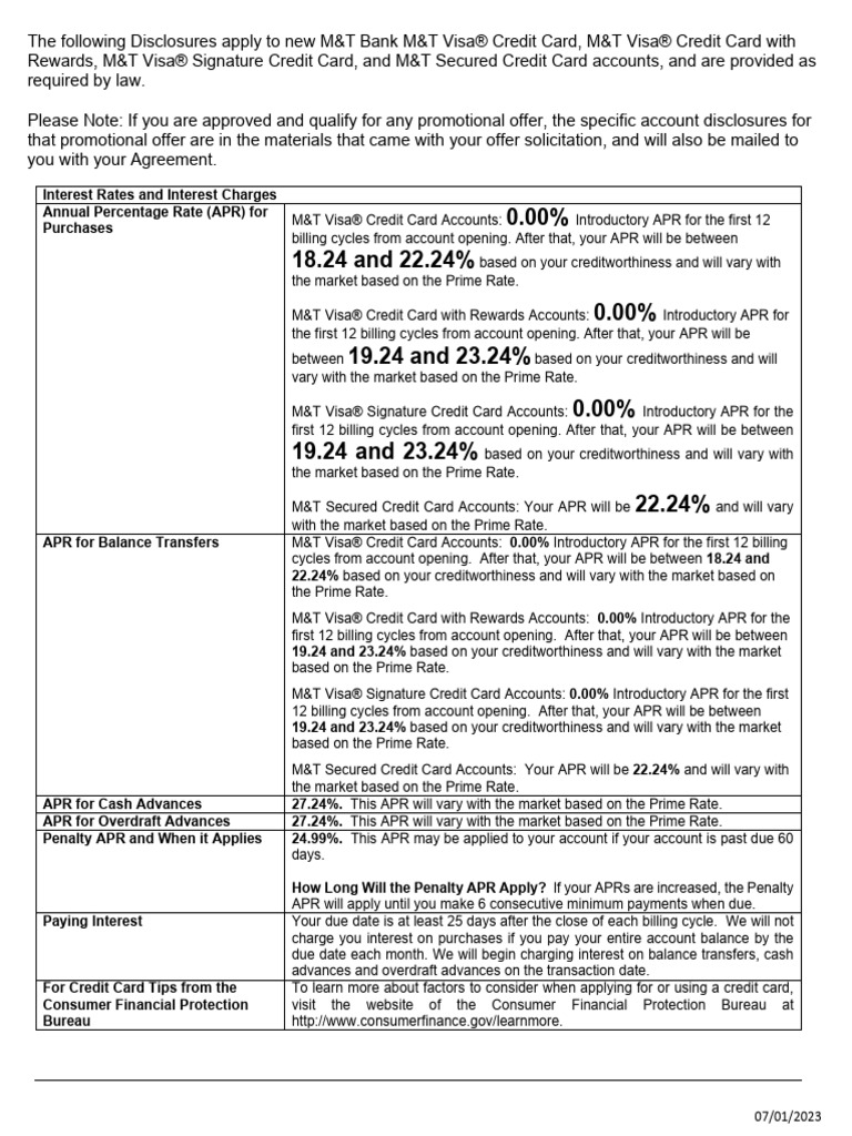 M&T Bank Credit Card Disclosures 2023 | PDF | Credit Card | Transaction ...