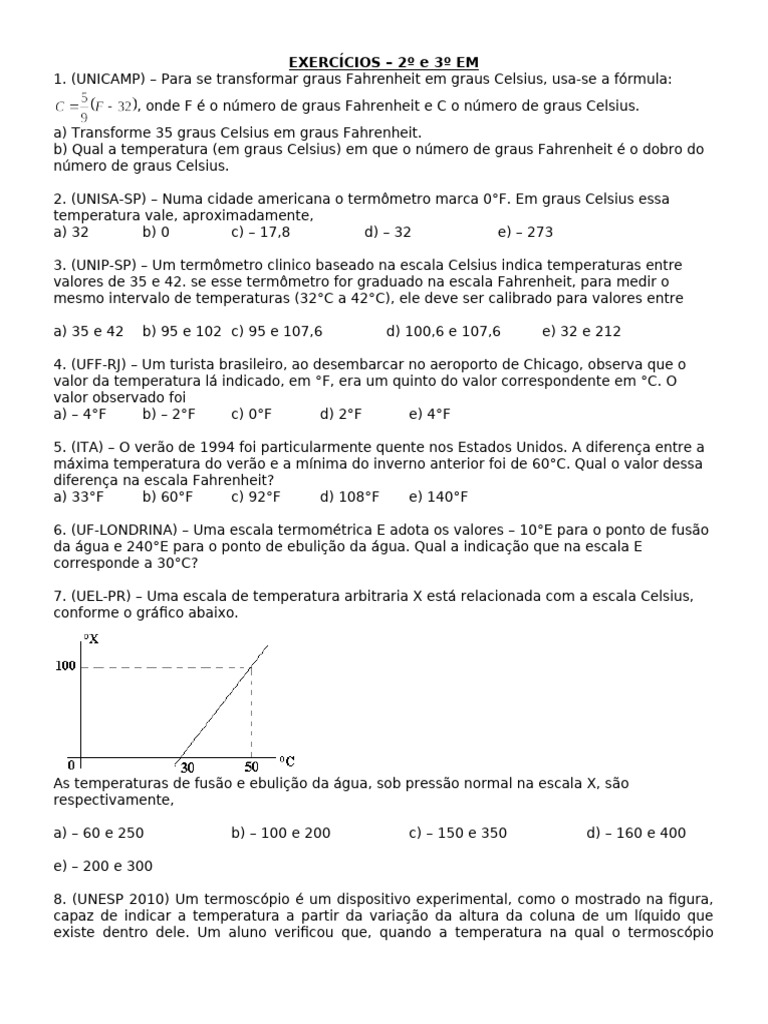 Exercícios de Conversão de Temperatura | PDF | Temperatura | Celsius