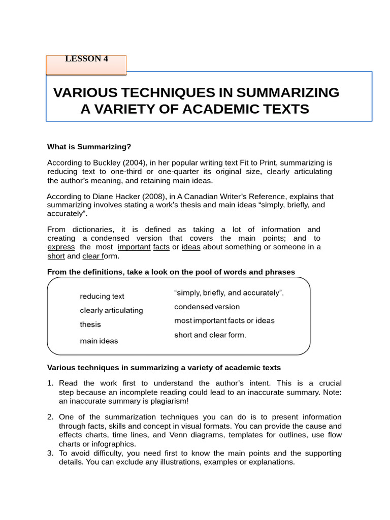 Code Generation Techniques In Summarizing