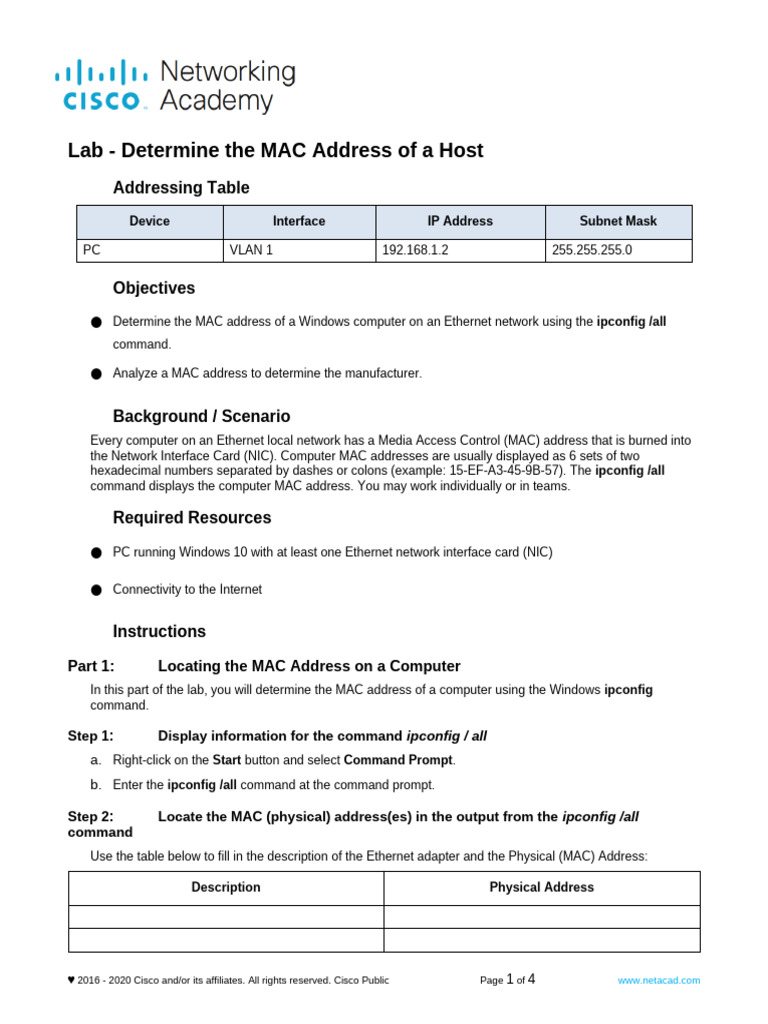 Find MAC Address on Windows PC | PDF | Network Interface Controller ...