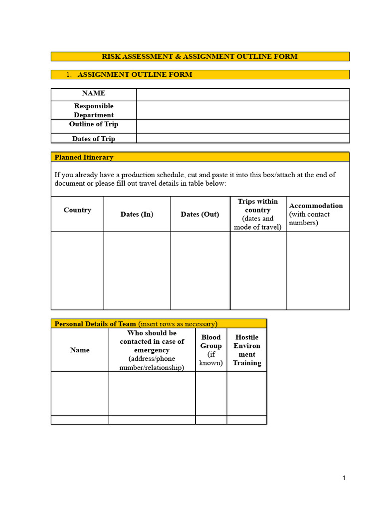 Risk Assessment Form - Original | PDF | Emergency | Risk Assessment