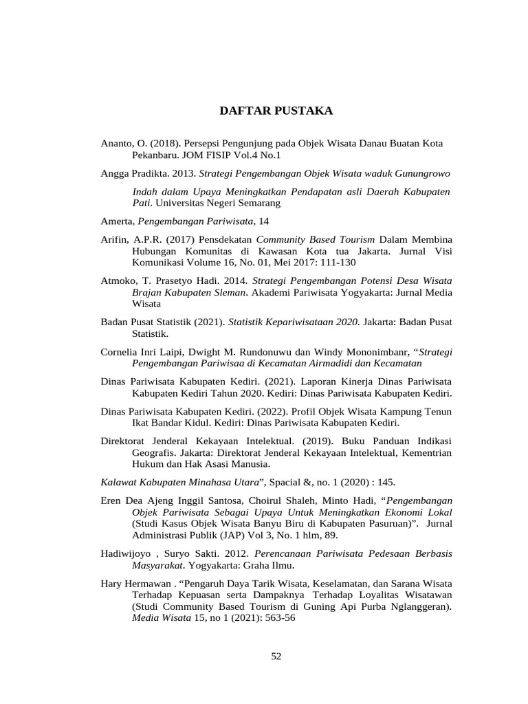 Daftar Pustaka Pengembangan Pariwisata | PDF