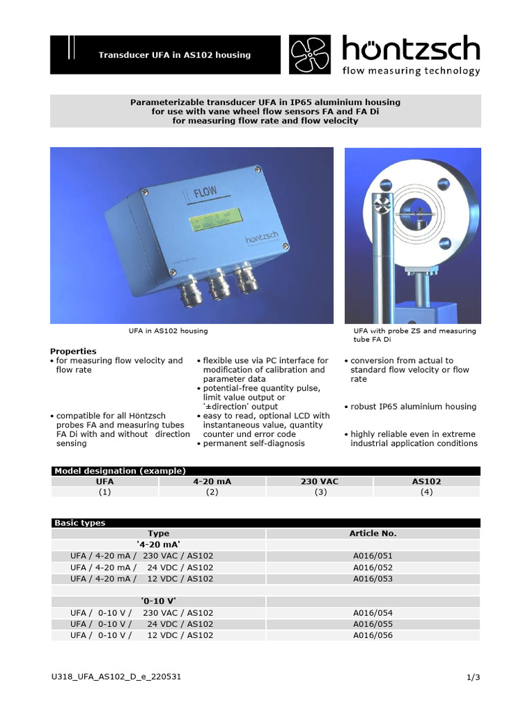 UFA Flow Rate Transducer Overview | PDF | Flow Measurement | Relay