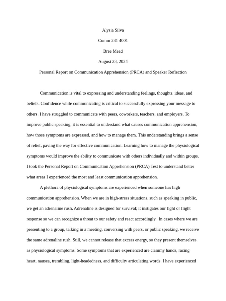 Managing Communication Apprehension | PDF | Fear | Communication