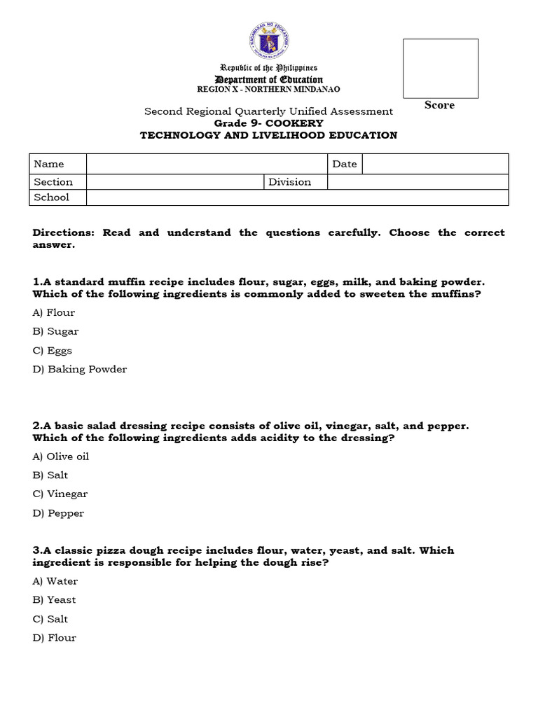 Grade 9 Cookery Assessment Guide | PDF | Vegetables | Cooking