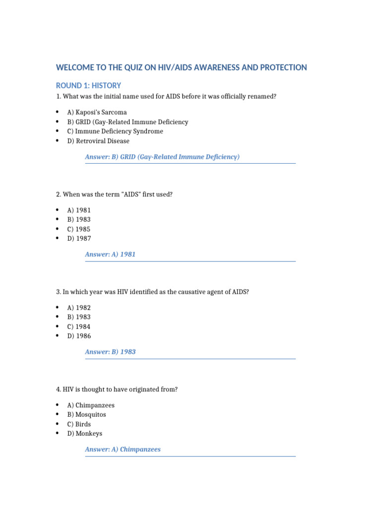 HIV AIDS Quiz | PDF