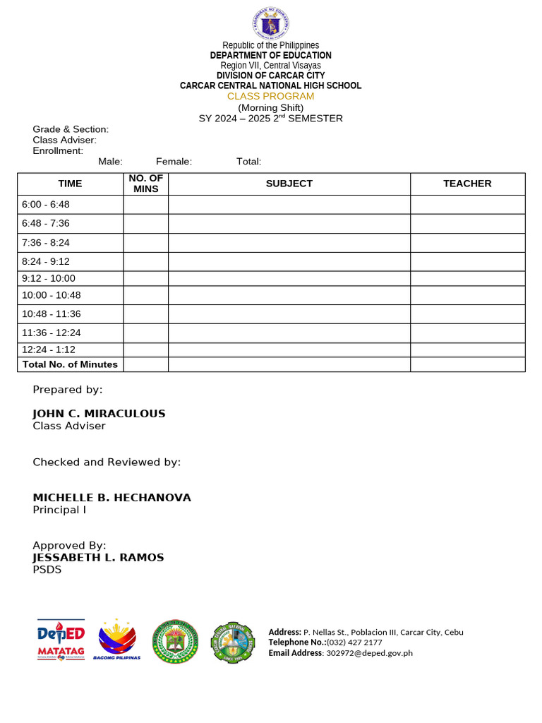 Class Program Template | PDF