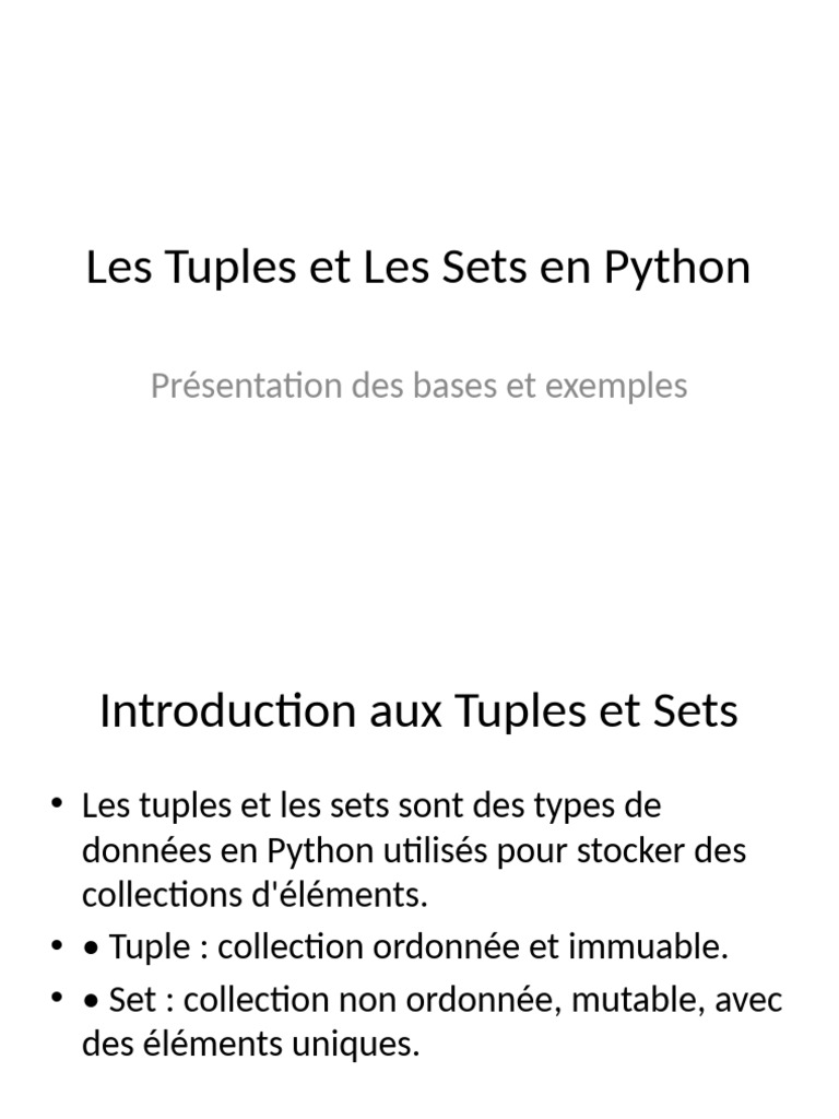 Tuples et Sets en Python : Guide Complet | PDF