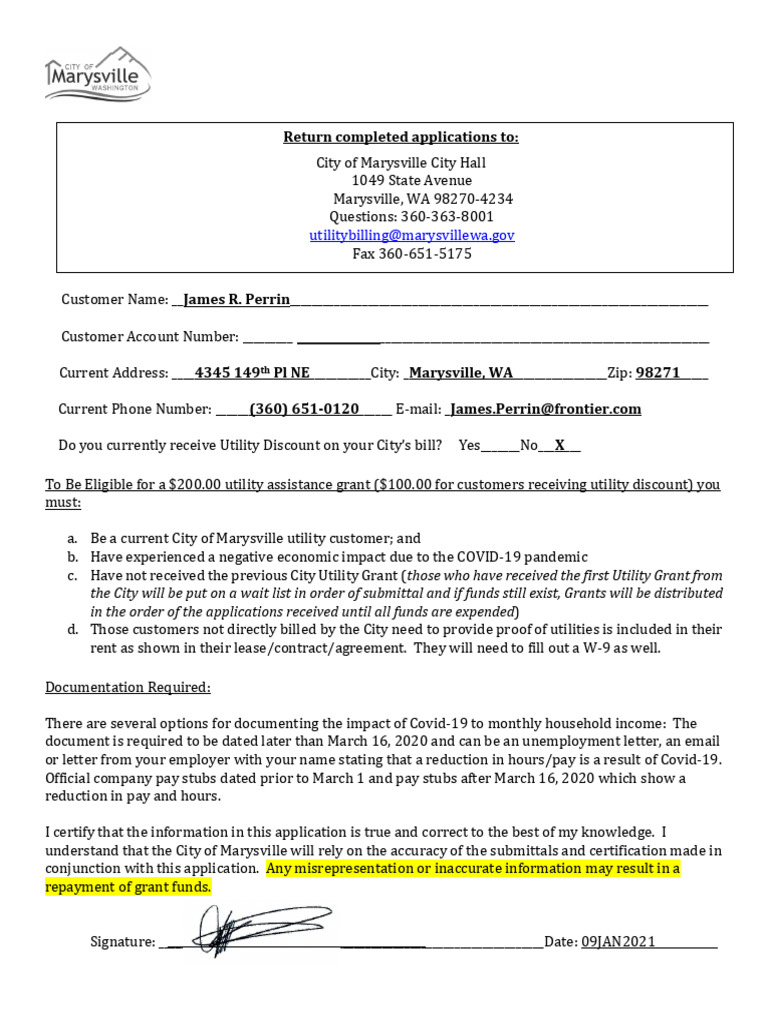 Marysville Utility Assistance Grant Application | PDF | Economies