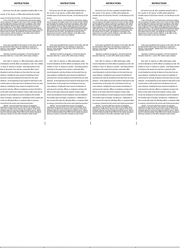 Civil Service Form 48 Filing Guidelines | PDF | Law Clerk | Overtime
